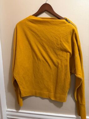 We The Free Golden Yellow Off-Shoulder Zip Sweater